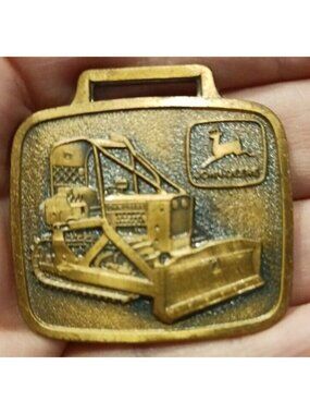 John Deere JD450B Bulldozer Watch Fob Brass Tractor Grader Vintage Moline #G-8